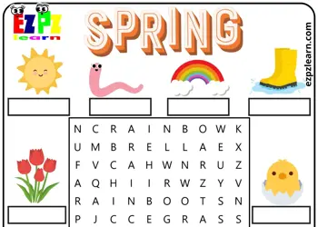 Spring Season Vocabulary Word Search and Match the Words Activity for Kids and English Language Learners